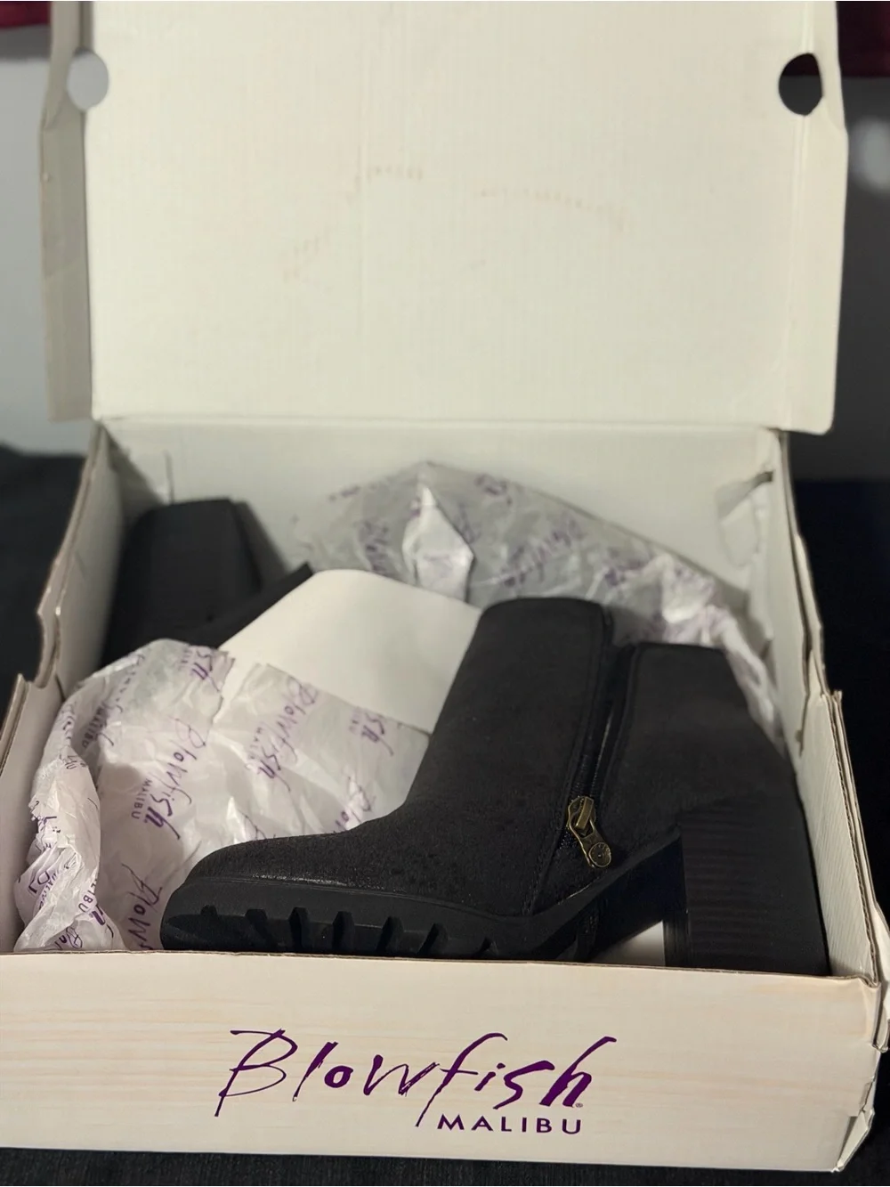 Blowfish Black Suede-Look Block Heel Ankle Booties
